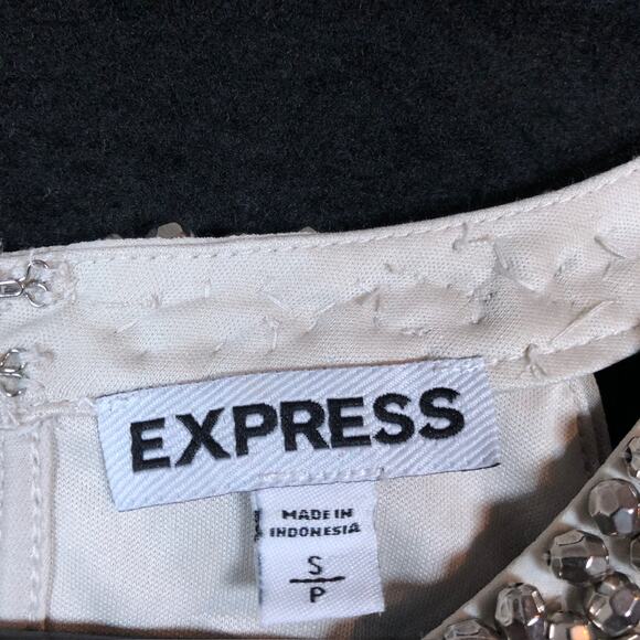 Express Womens Blouse Champagne Bejeweled High Neck Flowy Sleeveless Small - Picture 6 of 12